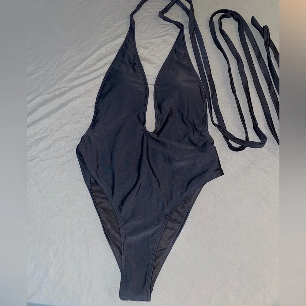 Multi-way Women’s One Piece Swimsuit High Waist Bikini with Tie Medium, Black - Picture 11 of 12